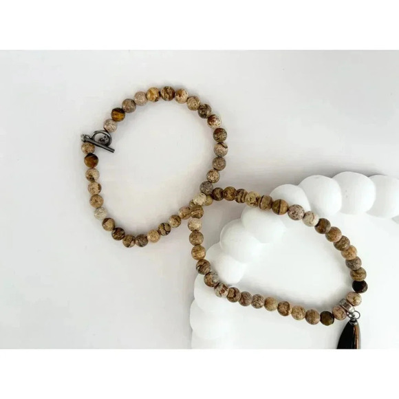 Tiger's Eye Agate Beaded Vintage Long Hand Strung Vintage Pendant Necklace - 16" - Picture 2 of 10